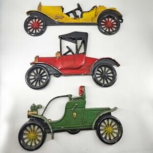 3 Vintage Ford Midwest Cast Iron Metal Antique Car Plaques Decor Wall hanging